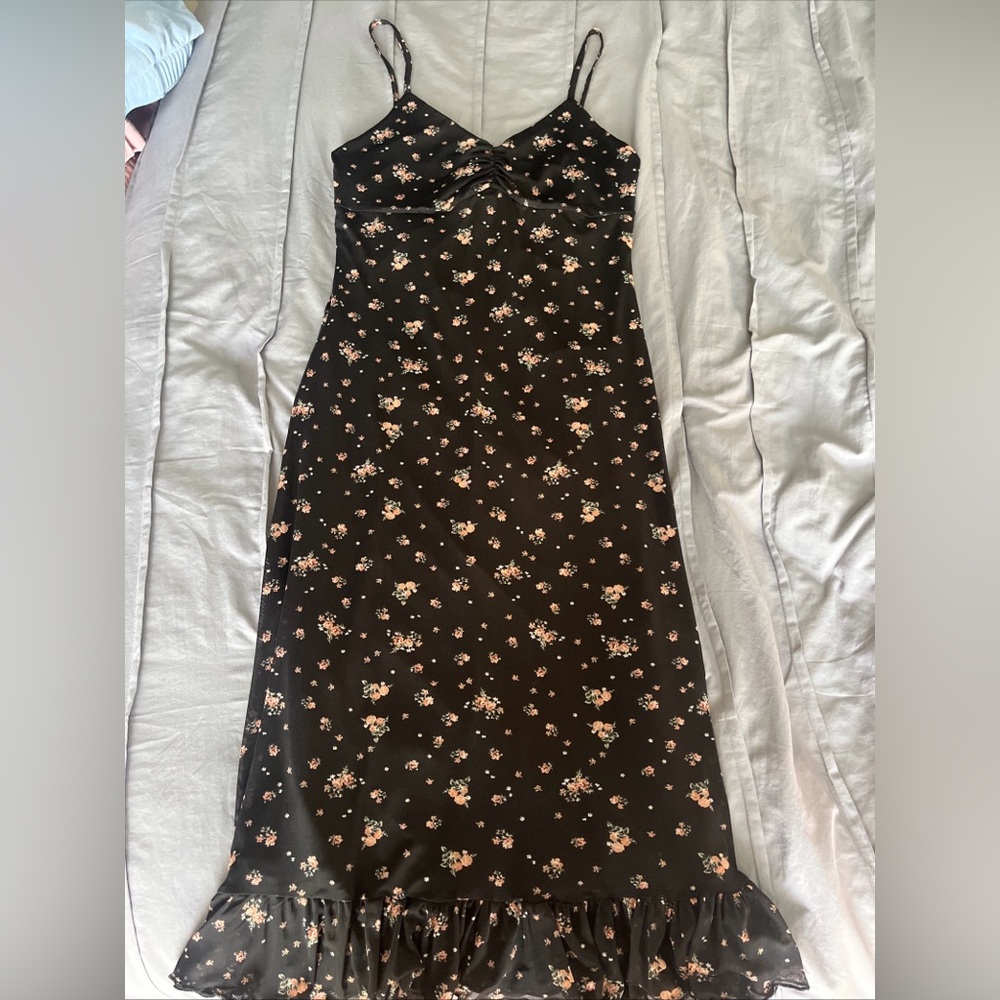NWT Floral Black Midi Dress